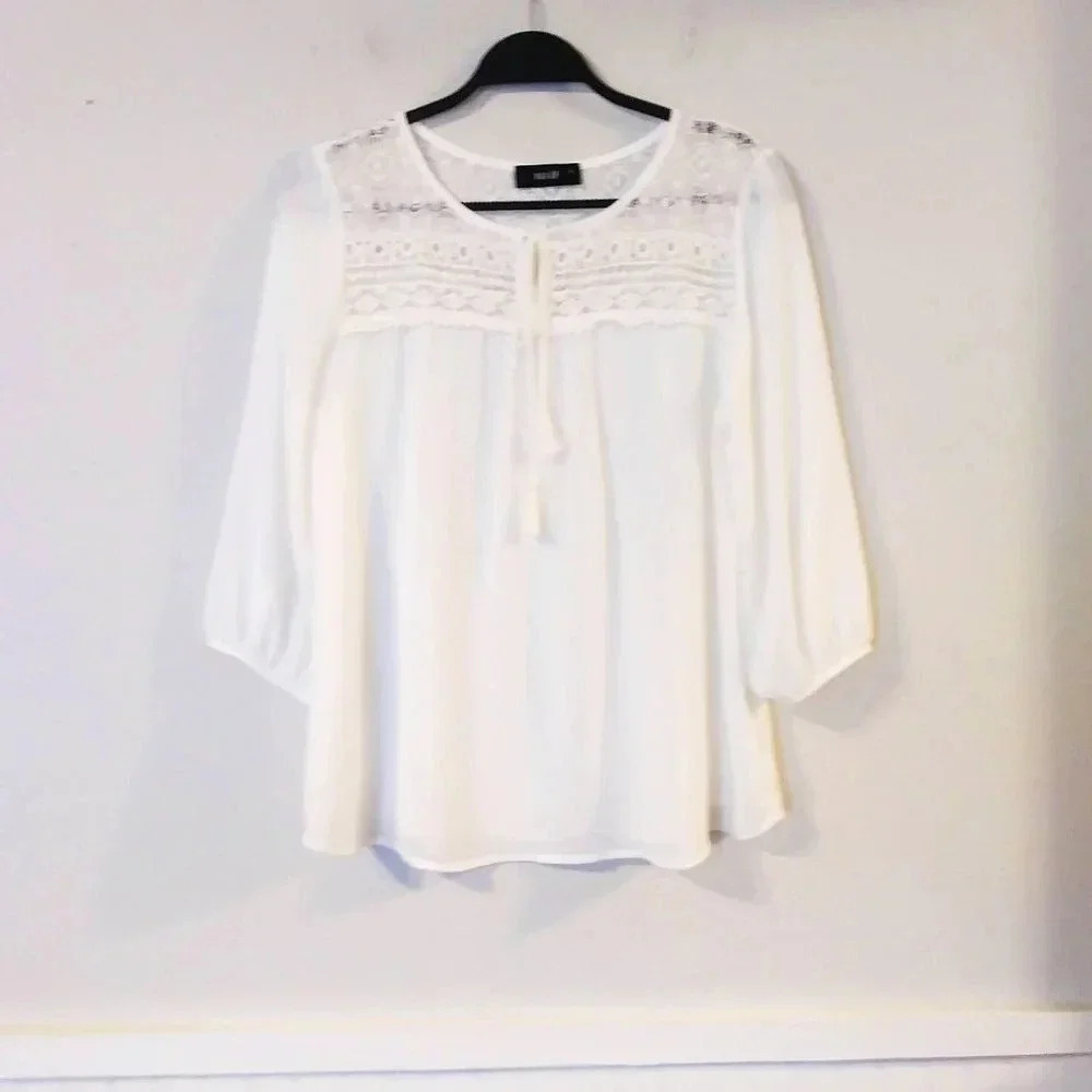 NAIF White Sheer Embroidered Blouse